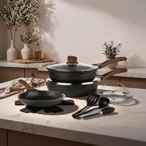 12PCS Nonstick Deep Frying Pan with Lid Cookware Set