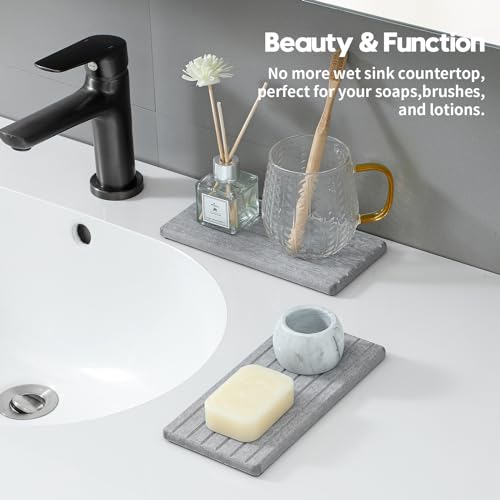 2PCS Instant Dry Diatomite Stone Counter Makeup Tray Organizer (2pcs - 8"x 3.8" - Light Gray)