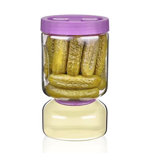 Pickle and Olive Hourglass Jar with Strainer Flip for Pickle Juice Separator from Wet and Dry (9.1-Purple / 51oz 1pc)