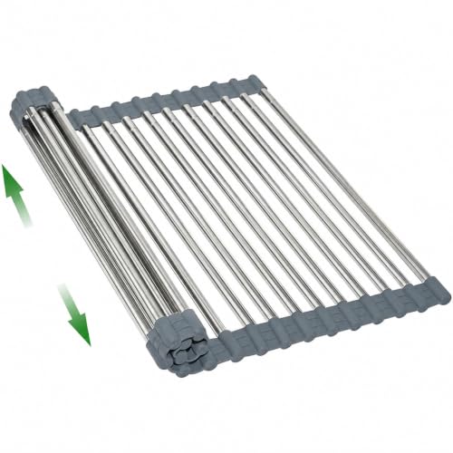 Expandable Roll Up Dish Drying Rack Over The Sink Rack (Gray+silver Expandable)