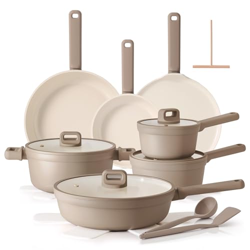 Ceramic Pots and Pans Set Nonstick (Misty Taupe / L)