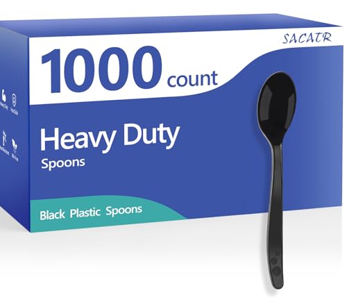 1000 Count Black Plastic Spoons Heavy Duty (Black)