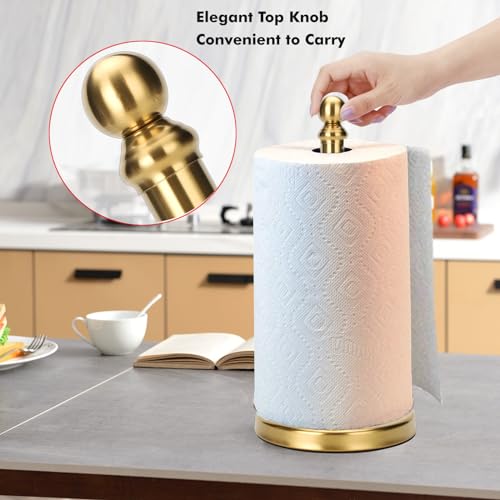 Gold Paper Towel Holder Countertop with Weighted Stainless Steel Base