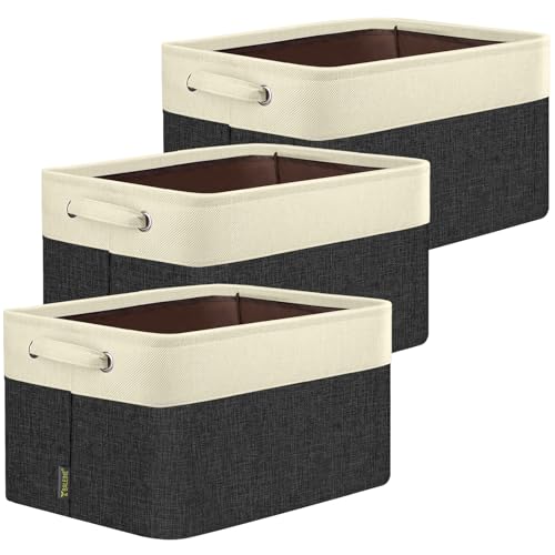3 Pack Fabric Closet Storage Bins for Shelves (Black / 3PCS/X-Large-17x13x10.5)