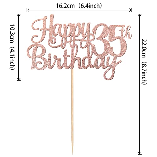 1 PCS Happy 35th Birthday Cake Topper Glitter Cheers to 35 Years Birthday Cake Pick 35 Fabulous Cake Decoration for Happy 35th Birthday Theme Party Decorations Supplies Rose Gold (Rose Gold / 35th)