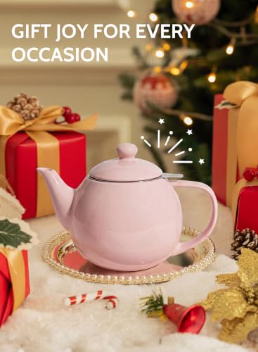Porcelain Teapot 27 oz with Infuser for Loose Leaf Tea (Pink / 27oz (with infuser))