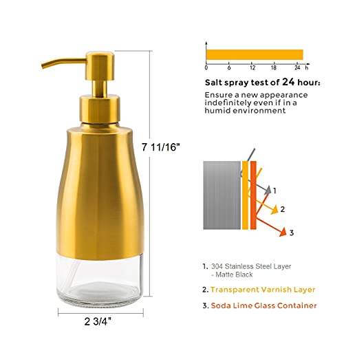 Gold Soap Dispenser with Coaster and Stickers (Brushed Gold)