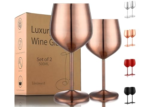 Unbreakable Stainless Steel Wine Glasses Set of 2 (Mirror Red Copper / Set of 2)
