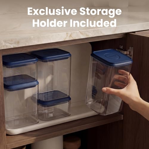 Glass Airtight Food Storage Containers with Pop Lids (Blue)