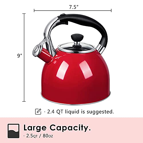 Whistling Tea Kettle for Stove Top (Red)