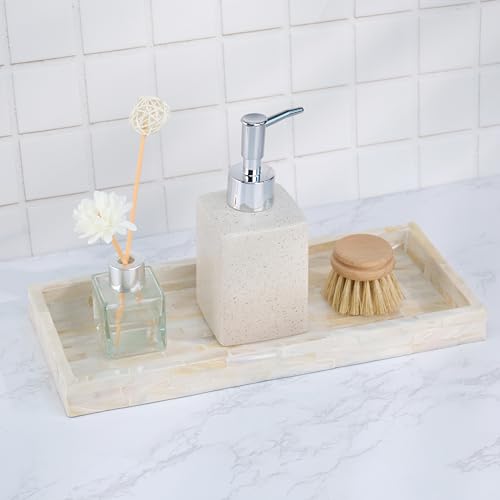 Set of 2 Mother of Pearl Bathroom Tray for Counter (White Tile)