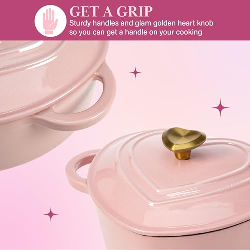 Enameled Cast Iron Dutch Oven Pot with Lid (Pink / 4-Quart)