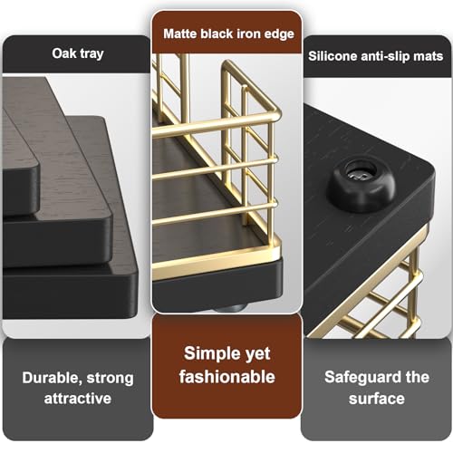 Guest Towel Holder Tray for Bathroom (Gold/Black / 9.06 x 5.51 x 2.56 inches)