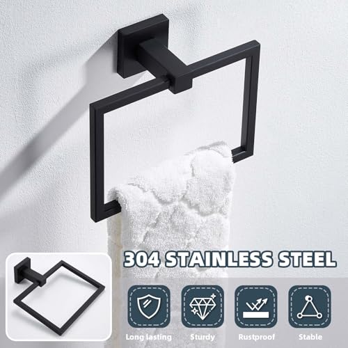 Matte Black Square Towel Holder for Bathroom (Matte Black)