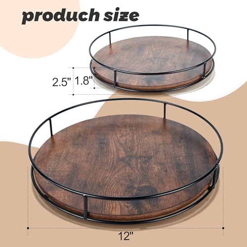 12" Rustic Brown Wood Lazy Susan