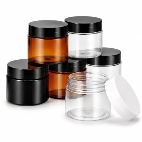 6 Pack 2 oz Plastic Jars Containers with Lids Wide (Color Mix / 2 oz)