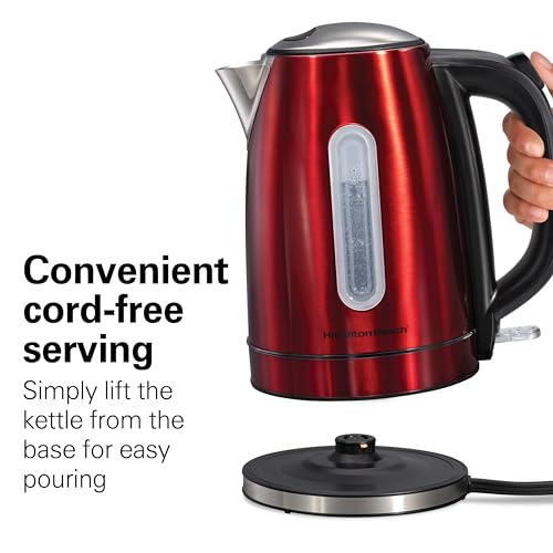 Electric Tea Kettle (Red with LED Light Ring / 1.8 Quarts)