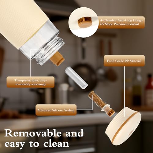 2-in-1 Salt Shaker, Glass Salt and Pepper Shakers Set for Kitchen, Salt and Pepper Containers with 1g Measuring Spoon, Farmhouse Cute Salt Pepper Shakers for Home Easy Filling, 1PCS (White-1pcs)