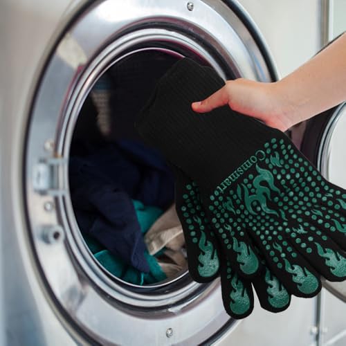BBQ Gloves 1472°F Heat Resistant Grilling Gloves Silicone Non (short / Green)