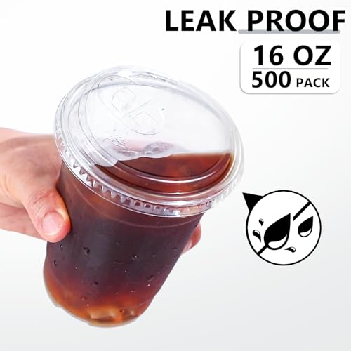16 oz 500 Pack Clear Plastic Cups with Sip Lids (16oz-500Pack)