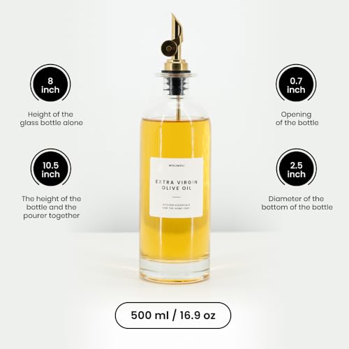 Oil and Vinegar Dispenser with Metal Pour Spout (500ml, Set of 2 Bottles / Gold)