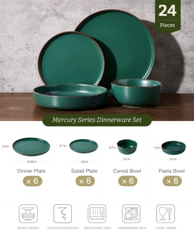 Mercury 24 Piece Dinnerware Set with Pasta Bowls (Dark Green / Service for 6 (Include Pasta Bowls))