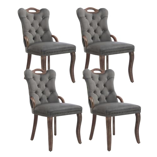 Grey Velvet Upholstered Dining Chairs Set of 4 (Gray 2)