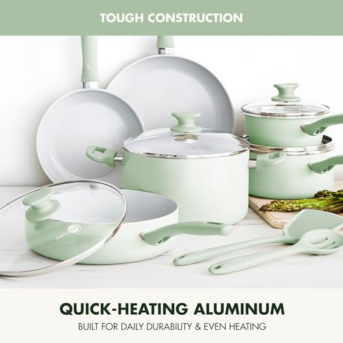 Dover Healthy Ceramic Nonstick (12 Piece Cookware Set / Pastel Green)