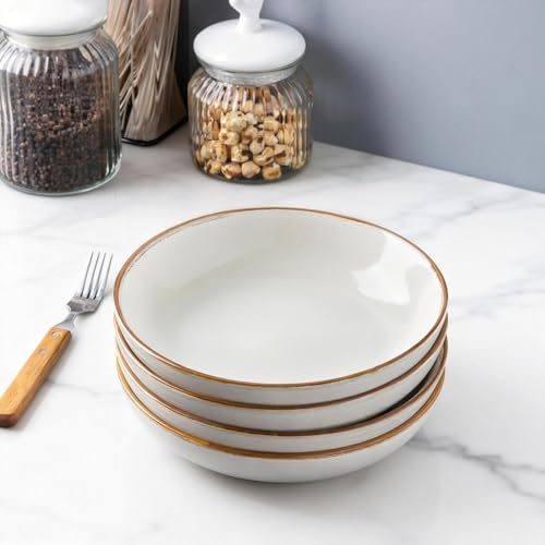 8.5’’ Ceramic Pasta Bowls Set of 4 (Set of 4 / Pearl White)