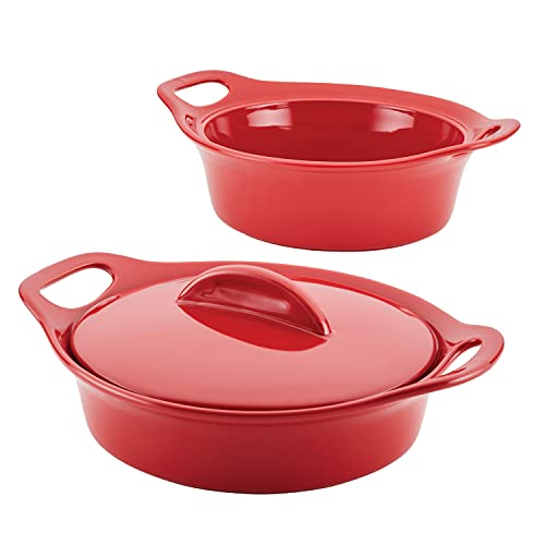 Solid Glaze Ceramics Casserole Bakers (Red)