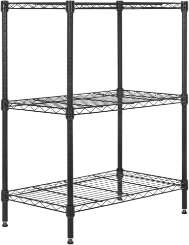 Shelf Shelving Pantry Storage Cabinet 3 Tier Adjustable Metal Storage Shelf 450 lbs Capacity NSF Certified Space Saving Design Adjustable Feet Easy Assembly (Black / 23" x 13" x 30")