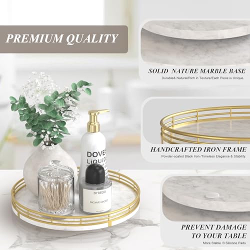 10 Inch White Marble Lazy Susan with Gold Frame (White & Gold / 10 inches)