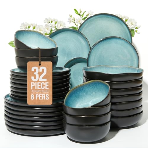 Stoneware Dinnerware Sets for 8 (Green Black / Set (32pcs))