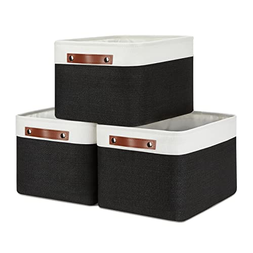 Canvas Storage Bin with Handles (White&Black / L-15"x11"x9.5")