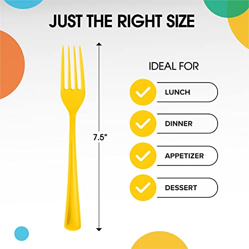 Yellow Plastic Forks 200 Pieces Yellow Forks Disposable Utensils Heavy Duty Plastic Cutlery Set Disposable Cutlery Sets Flatware Sets Silverware Set Party Supplies & Party Tableware (Yellow / Forks)