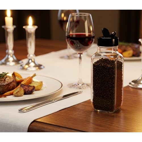 Glass Spice Jars with Shaker Lids (French Square 8oz Black Set of 3)