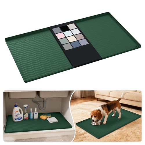 Waterproof Silicone Under Sink Mat 34'' x 19'' Shelf Liner for Kitchen and Bathroom (Green / 19"W x 34"L)