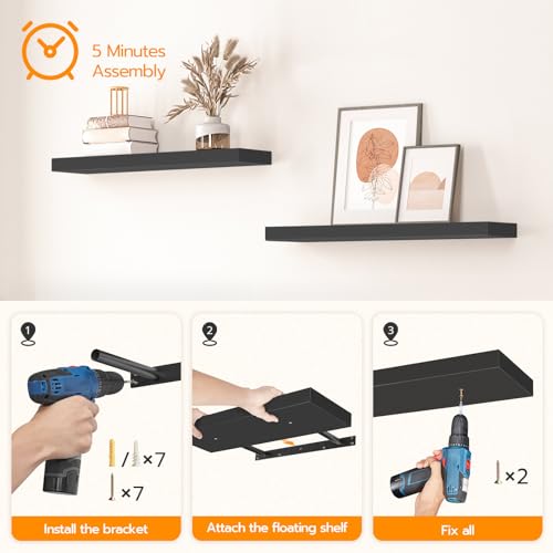 Floating Shelves for Wall (Black / 15.7 Inches)