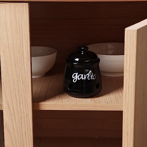 Ceramic Mini Garlic Saver Container for Countertop (Black)