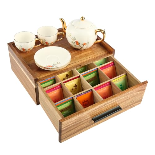 Acacia Wood Tea Bag Organizer with Drawer