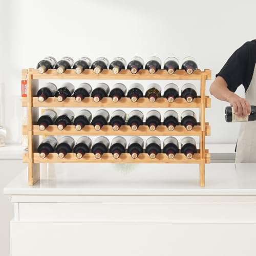 36 Bottle Stackable Modular Wine Rack (Original Wooden Colour / 4-Tier 36 Bottles)