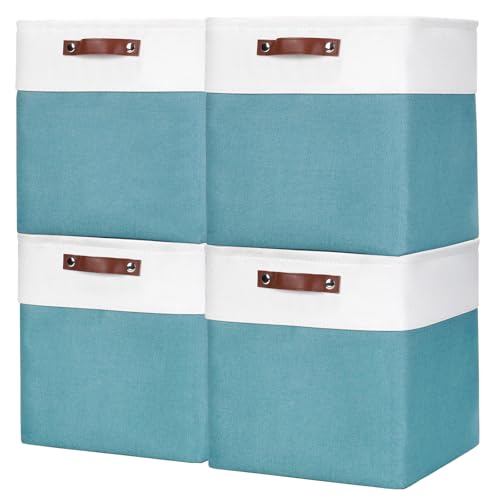 13x13 Cube Storage Bins (Teal / Off-White / Cube - 13"x13"x13")