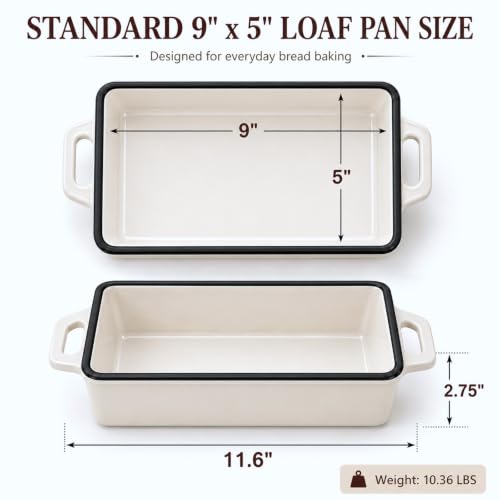 2 in 1 Enameled Cast Iron Bread Pan with Lid (9"×5" White)