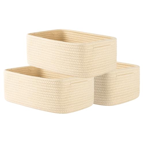 Small Woven Storage Basket for Organizing (Beige / 12"L x 8"W x 4.5"H)