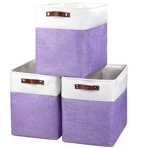 Large Fabric Storage Baskets (Purple / Off-White / Extra Large -17"x12"x15")