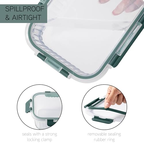 Premium 32 Pc. Borosilicate Glass Food Container Set with Dividers (Fluted Ombre Green)