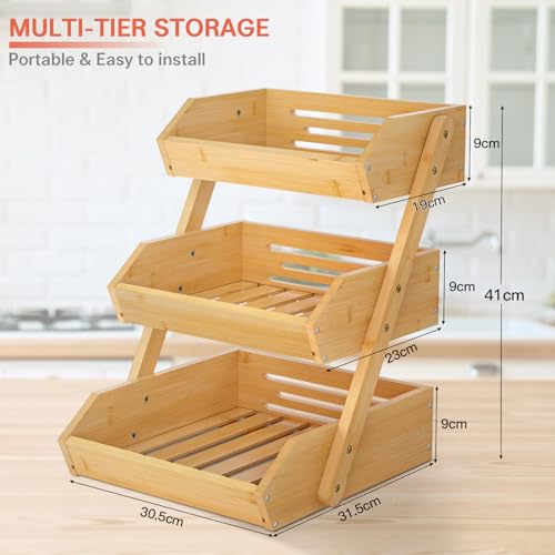 3 Tier Bamboo Fruit Basket for Kitchen Counter (Bamboo / 3-Tier)