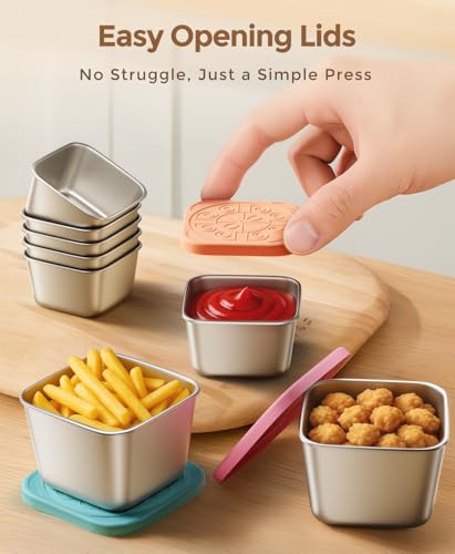 6 Pack 6oz Snack Containers & 6 Pack 2oz Sauce Containers Stainless Steel (Rainbow Spark)