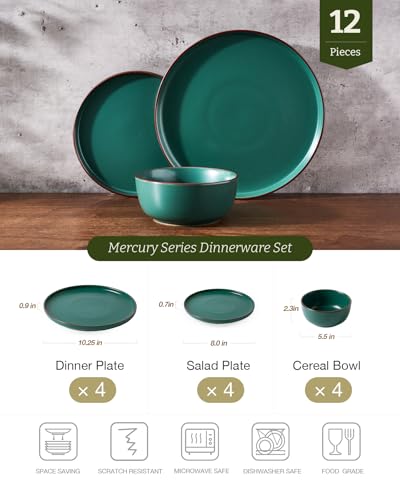 Mercury 12 Piece Stoneware Dinnerware Set (Dark Green / Service for 4 (Standard Dinner Set))