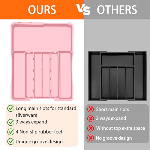 Expandable Silverware Drawer Organizer (Pink / M(9.5-15.2"W x 12.6-19"D))
